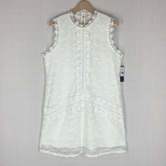 City Triangles Dresses & Skirts - City Triangles~NWT~Sleeveless High Neck Ivory Lace‎ Mini Shift Dress~Sz 2XL